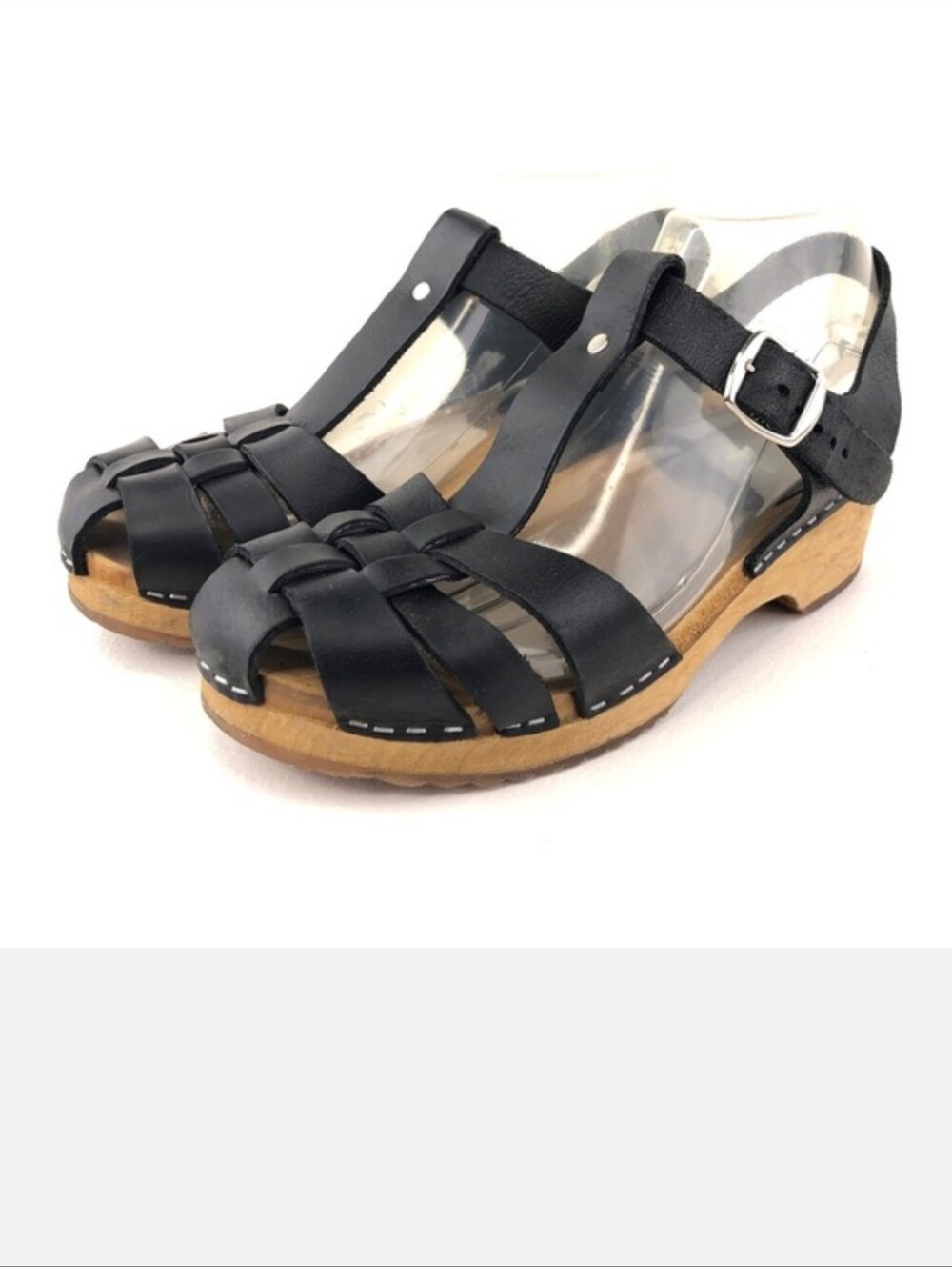 MIA Emily Black Leather Wooden Clog Sandals EUR 39